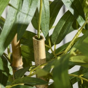 HOMCOM Plantă Artificială de Bambus, Înălțime 60 cm, din Poliester și PP, Verde, cu Vas de Ciment Ø15x12.5 cm | Aosom Romania