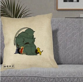 Perna Personalizata Fullmetal Alchemist Alphonse cu Pisici, 40x40 cm, Crem, Husa Detasabila, Perna Inclusa, BEKZ®