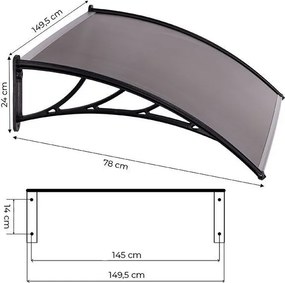 Acoperiș din policarbonat deasupra ușii din față - fum Šírka: 80 cm | Dĺžka: 150 cm