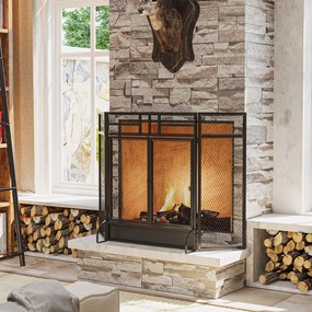 HOMCOM Paravan anti-scântei grilă de protecție pentru șemineu barieră de siguranță 3 panouri pliabile și ușă 120 x 79 cm | Aosom Romania