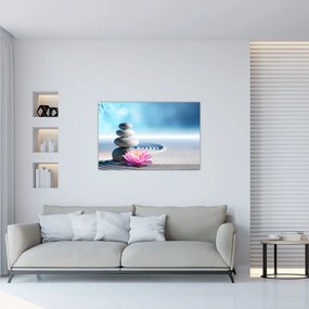 Tablou cu nisip, crin și pietrele spa (90x60 cm)