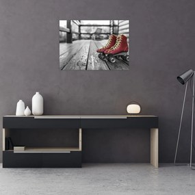 Tablou pe sticlă cu pantofi cu role vechi roșii (70x50 cm)