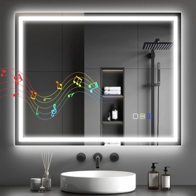 HOMCOM Oglindă Baie Bluetooth LED Antiabur Tactil | Aosom Romania