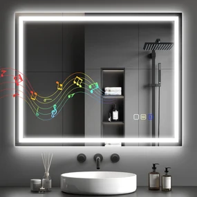 HOMCOM Oglindă Baie Bluetooth LED Antiabur Tactil | Aosom Romania