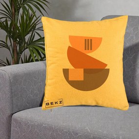 Perna Decorativa Geometric Bauhaus Boluri Portocaliu, 40x40 cm, Galben, Husa Detasabila, Perna Inclusa, BEKZ®