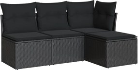 vidaXL Set mobilier de grădină cu perne, 4 piese, negru, poliratan