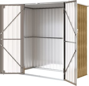 Outsunny Șopron metalic de grădină exterior 1,37 m² 163x89x163 cm cu acoperiș înclinat, uși cu zăvor și mănuși maro | Aosom Romania