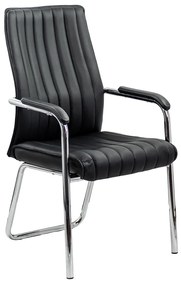 Scaun vizitator negru HRC 614 din piele ecologică și cadru cromat