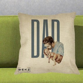 Cadou pentru Tata - Perna Personalizata DAD Tata si Nou-Nascut, 40x40 cm, Crem, Husa Detasabila, Perna Inclusa, BEKZ®