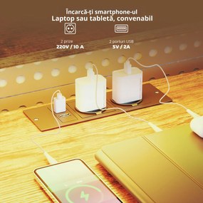 HOMCOM Birou de gaming în formă de L cu priză integrată, iluminare LED, 4 sertare, suport monitor 155x110x91,4 cm Maro | Aosom Romania