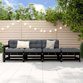 825538 vidaXL Set mobilier relaxare de grădină 4 piese, negru, lemn masiv pin