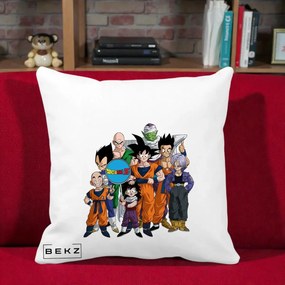 Perna Personalizata Dragon Ball Z Grup Complet, 40x40 cm, Alba Mata, Husa Detasabila, Perna Inclusa, BEKZ®