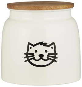 IB Laursen Cutie alba din metal pentru alimente de pisici cu capac din lemn CAT FOOD