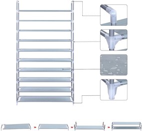 Raft pantofi cu 10 etajere 50 perechi pantofi Gri 100 x 29 x 175 cm