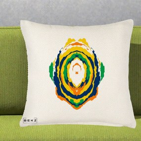Perna Decorativa Oval Abstract Multicolor, 40x40 cm, Crem Reliefat, Husa Detasabila, Perna Inclusa, BEKZ®