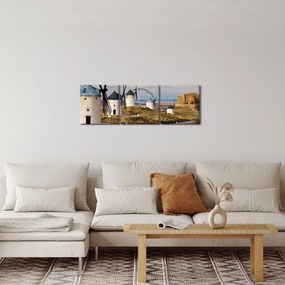 Tablou - Morile de vânt din Consuegra, Spania (cu ceas) (90x30 cm)