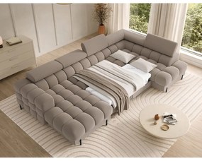 Colțar maro deschis extensibil cu tapițerie din catifea (cu colț pe partea dreaptă/în formă de "U") Feraria – ELTAP