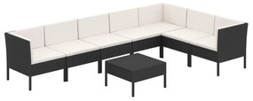 Set mobilier de gradina cu perne, 8 piese, negru, poliratan 3x colt + 4x mijloc + masa, 1