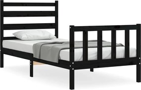 vidaXL Cadru de pat cu tăblie Small Single, negru, lemn masiv