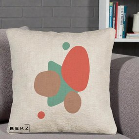 Perna Decorativa Abstract Forme Coral Turcoaz, 40x40 cm, Bej Canapea, Husa Detasabila, Perna Inclusa, BEKZ®