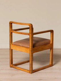 Scaun de dining din lemn de mango natur cu șezut din piele naturală și finisaj rotunjit, 84×43×56 cm, „Kalua"