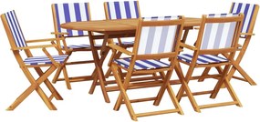 vidaXL Set mobilier de grădină 7 piese textil albastru alb/lemn masiv