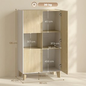 HOMCOM Servantă de Bucătărie, Mobilier de Bucătărie cu 6 Compartimente cu Uși Soft Close pentru Living, Sufragerie, Alb și Lemn | Aosom Romania
