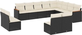 vidaXL Set canapele de grădină, 12 piese, cu perne, negru, poliratan