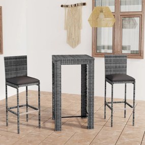 3064793 vidaXL Set mobilier bar de exterior cu perne, 3 piese, gri, poliratan