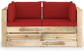 3074549 vidaXL Canapea de grădină cu 2 locuri cu perne, lemn impregnat verde