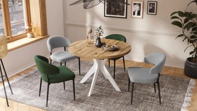Mazzoni RENZO Stejar Wotan/picior alb - MASĂ ROTUNDĂ Ø110 EXTENSIBILĂ PÂNĂ LA 180 cm | PENTRU BUCĂTĂRIE SUFRAGERIE LIVING RETRO