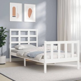 3192092 vidaXL Cadru de pat cu tăblie, alb, 100x200 cm, lemn masiv