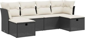 vidaXL Set mobilier de grădină cu perne, 6 piese, negru, poliratan