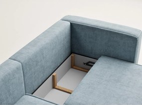 Colțar albastru deschis extensibil/cu spațiu de depozitare cu tapițerie din chenille (cu colț pe partea stângă/cu șezlong) Velto – Maison de Rêve
