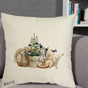 Perna Decorativa Colt Cozy de Craciun Boho, 40x40 cm, Ecru, Husa Detasabila, Perna Inclusa, BEKZ®
