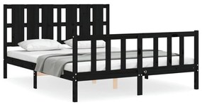 3192245 vidaXL Cadru de pat cu tăblie, negru, 160x200 cm, lemn masiv