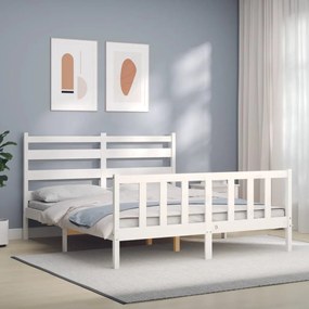 3192047 vidaXL Cadru de pat cu tăblie, alb, 160x200 cm, lemn masiv