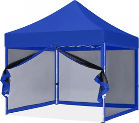 ABCCANOPY – Cort pavilion pliabil 3x3 m, cu pereți Mesh anti-insecte, înălțime reglabilă (3 trepte), impermeabil, protecție UV, Albastru,