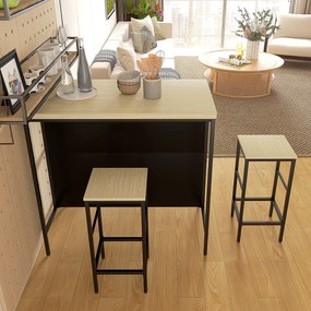 HOMCOM Set masă de bar și 2 taburete de stil industrial cu raft de depozitare, suporturi pentru picioare, metal negru și aspect lemn | Aosom Romania