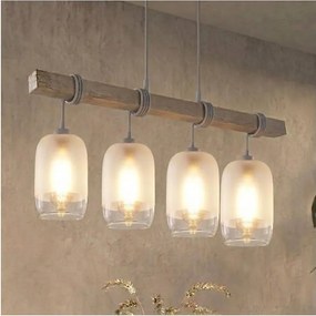 Brilagi - Lustru suspendat pe cablu WOOD GLASS 4xE27/60W/230V pin/gri/alb