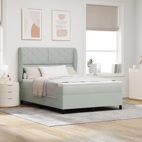 vidaXL Pat cu arcuri cu saltea Gri deschis 140 x 190 cm Catifea