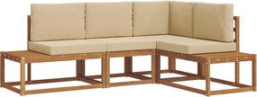 vidaXL Set de canapele de exterior cu pernă 4 Bucată Natural și Bej