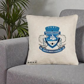 Perna Personalizata Dacia Unirea Braila 1919 Fotbal, 40x40 cm, Bej Canapea, Husa Detasabila, Perna Inclusa, BEKZ®