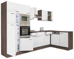 Mobilă de bucătărie de colț Yorki 340, corp din stejar Yorki, cu față alb satinat