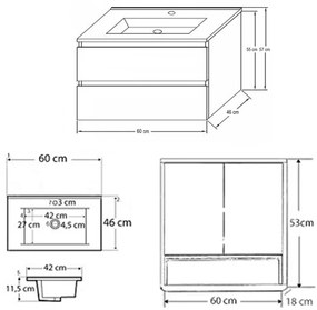 Mobilier complet de baie Porto 60, alb