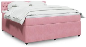 vidaXL Pat box spring cu saltea, roz, 180x200 cm, catifea