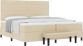 vidaXL Pat cu arcuri cu saltea cu headboard Crem 200 x 200 cm țesătură