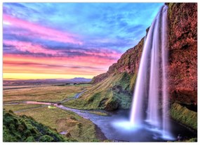 Tablou pe sticlă - Cascada Seljalandsfoss (70x50 cm)