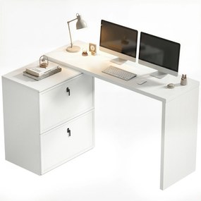HOMCOM Birou reversibil în formă de L cu 2 sertare pentru arhivă Design modern pentru spații mici Birou alb | Aosom Romania