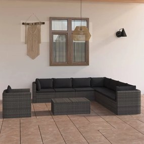 3059488 vidaXL Set mobilier de grădină cu perne, 9 piese, gri, poliratan